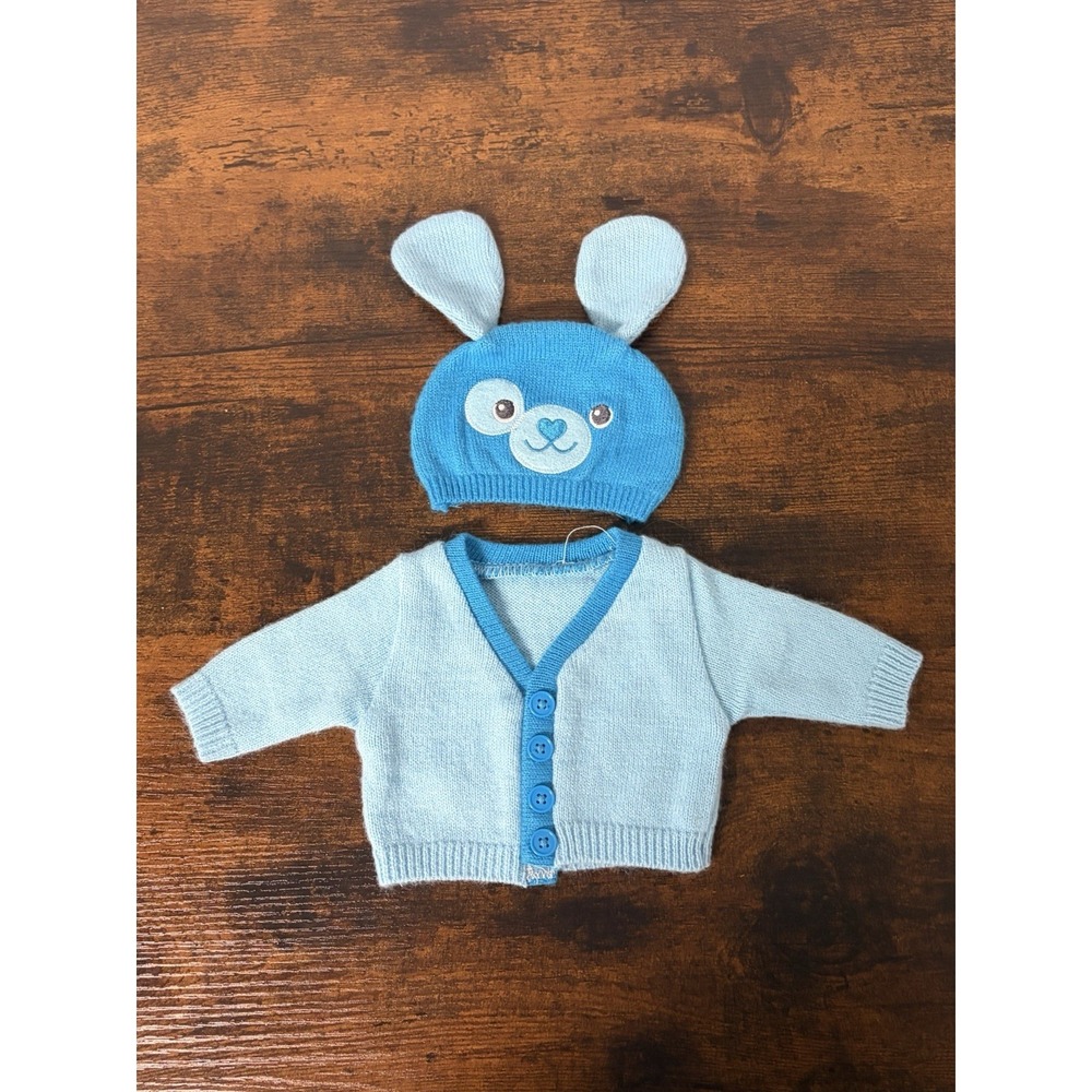 American Girl Bitty Baby Boy Sweater Hat Knit Set Blue Dog Outfit Doll Clothes